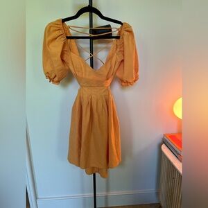 MABLE Orange Puff Sleeve Sundress Sweetheart Neckline